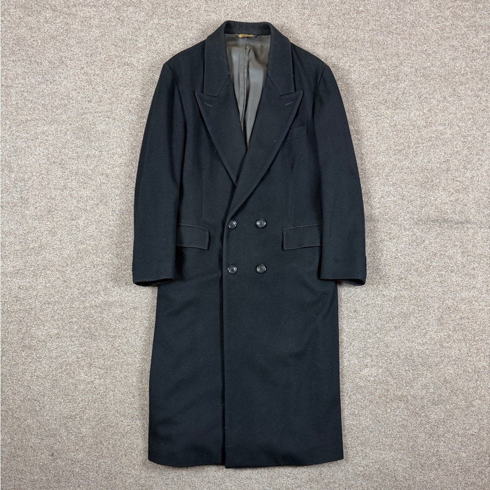 Vintage Palm Beach Black Wool Double Breasted Long Winter Overcoat Men’s 44 XL